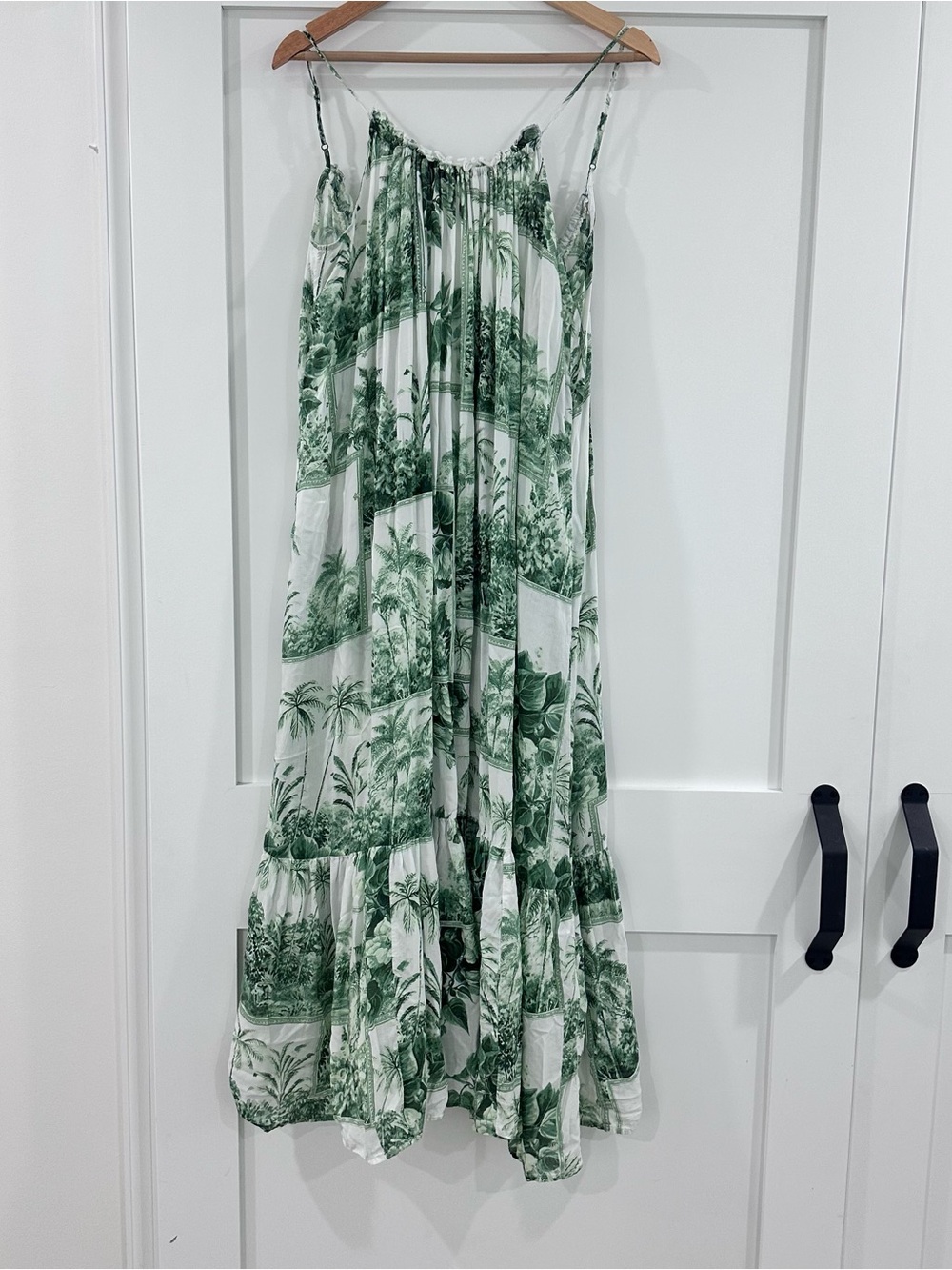 Anthropologie floral palm flowy sleeveless ruffle maxi dress white green XS - Picture 2 of 9
